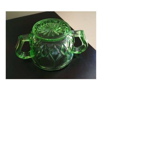 Vintage Green Paneled Open Sugar Bowl Depression Glass - Picture 4 of 4